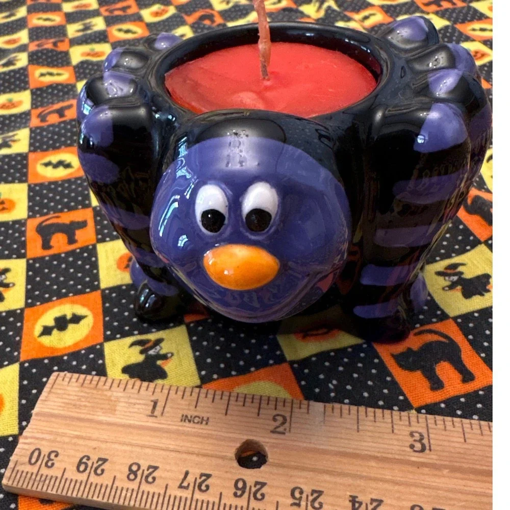 Halloween Spider Candle Holder Ceramic Black‎ Purple Tarantula Decorative Spooky